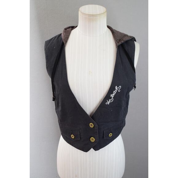 Von Dutch Vest Medium Gray Button Military Two Button Hooded Vintage Y2K Punk - Picture 1 of 6